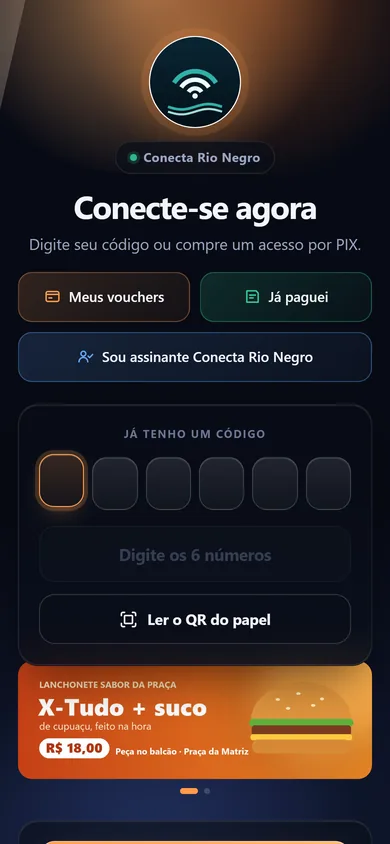 Tela do Wi-Fi com o botão Sou assinante logo abaixo de Meus vouchers e Já paguei